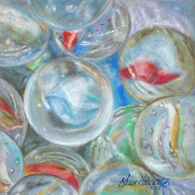 Completed glass marbles pastel drawing